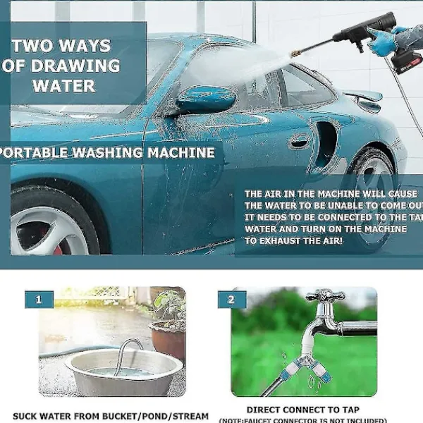 Hot 60 Bar 1500w Sladdlös Högtryckstvätt Laddningsbar Elektrisk Vattenskummaskin För Batteri