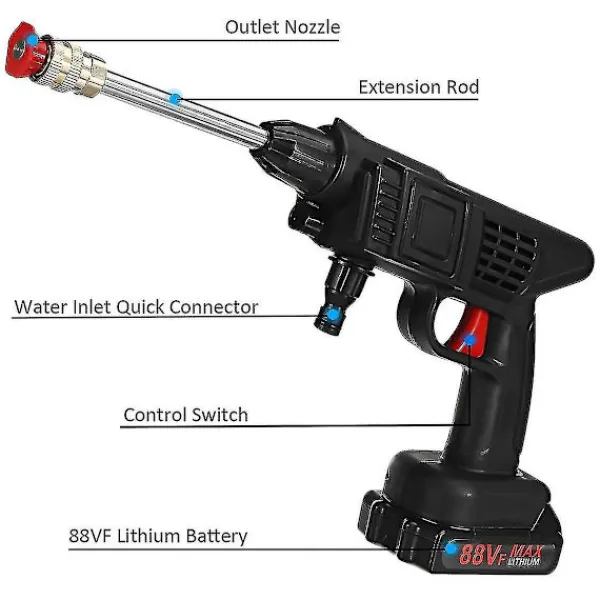 Hot 60 Bar 1500w Sladdlös Högtryckstvätt Laddningsbar Elektrisk Vattenskummaskin För Batteri