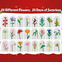 Hot 2025 Blombukett Byggklossar Jul Adventskalender 2024, Jul 24 Dagar prästkrage Överraskningslåda
