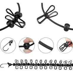 Hot 2 Bärbara Klädstreckor med 12 Klädnypor, Bärbar In- och Utvändig Klädstrecka, Elastisk och Vindtålig Klädstrecka (Svart, Blå)