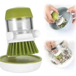 Best 10 cm Diskborste med Diskmedelspump, Rengöringsborste med Hållare och Återfyllningsbar Diskmedel för