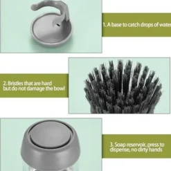 Best 10 cm Diskborste med Diskmedelspump, Rengöringsborste med Hållare och Återfyllningsbar Diskmedel för