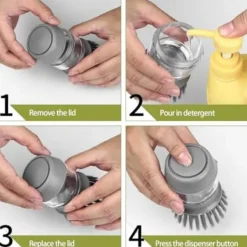 Best 10 cm Diskborste med Diskmedelspump, Rengöringsborste med Hållare och Återfyllningsbar Diskmedel för