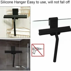 Online 27 cm Silikon Duschskrapa - För Glasduschdörrar och Väggar - Med Hängkrok - Svart