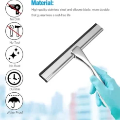 Online 10” Duschrakel — Rakel för duschglasdörr, för glasdörrar, badrum, fönster och bilglas, duschrakel i rostfritt stål för duschdörrar med sugkoppskrok