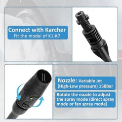 Online 2025, Högtryckstvättlans, 150 Bar Lanstillbehör För Kärcher K2 K3 K4 K5 K6 K7 Högtryckstvätt Tillbehör Med Justerbart Munstycke