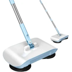 Outlet 2 i 1 Dammsugare Högeffektiv Kraftfull Manuell Dammsugare Handdriven Sopmaskin Mopp Rengöringsmaskin Blå med Tyg