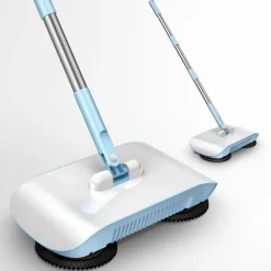 Outlet 2 i 1 Dammsugare Högeffektiv Kraftfull Manuell Dammsugare Handdriven Sopmaskin Mopp Rengöringsmaskin Blå med Tyg