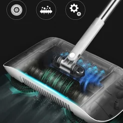 Outlet 2 i 1 Dammsugare Högeffektiv Kraftfull Manuell Dammsugare Handdriven Sopmaskin Mopp Rengöringsmaskin Blå med Tyg