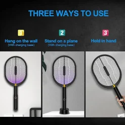 Hot 3 i 1 elektrisk flugsmällare, 3000 volt inomhus och utomhus insektsdödande racketar, uppladdningsbar myggdödande racket för hem, sovrum, kök, kontor, B | Fyndiq
