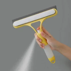 Discount 3 i 1 fönsterglas rengöringsborste spray glasrengörare badrumsskrapa dubbelsidig svampborste hushållstillbehör (blå)