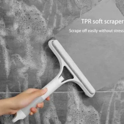 Discount 3 i 1 fönsterglas rengöringsborste spray glasrengörare badrumsskrapa dubbelsidig svampborste hushållstillbehör (blå)