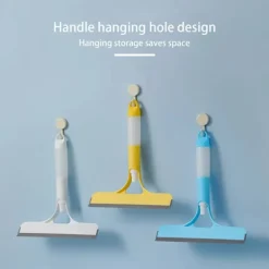 Discount 3 i 1 fönsterglas rengöringsborste spray glasrengörare badrumsskrapa dubbelsidig svampborste hushållstillbehör (blå)