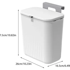 Best 9 liter hängande papperskorg med lock, väggmonterad soptunna kök kompostbehållare, plast papperskorg avfallskorg för skåp, skåpdörr[JUN] Grey