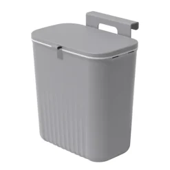 Clearance 9 liter hängande papperskorg med lock, väggmonterad soptunna kök kompostbehållare, plast papperskorg avfallskorg för skåp, skåpdörr-XF30- Grey