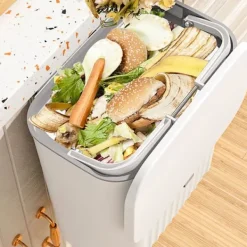 Clearance 9 liter hängande papperskorg med lock, väggmonterad soptunna kök kompostbehållare, plast papperskorg avfallskorg för skåp, skåpdörr-XF30- Grey