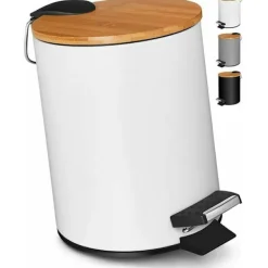 Clearance 3 liters badrumssopkorg pedal soptunna med mjukstängningssystem Elegant design kosmetisk soptunna med vitt bambuträlock