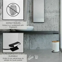 Clearance 3 liters badrumssopkorg pedal soptunna med mjukstängningssystem Elegant design kosmetisk soptunna med vitt bambuträlock