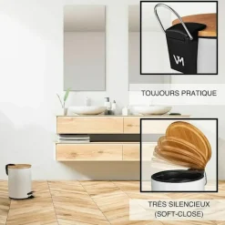 Clearance 3 liters badrumssopkorg pedal soptunna med mjukstängningssystem Elegant design kosmetisk soptunna med vitt bambuträlock