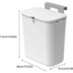 Discount 9 liters hängande papperskorg med lock, väggmonterad soptunna kök kompostbehållare, plast papperskorg avfallskorg för skåp, skåpdörr, Grey