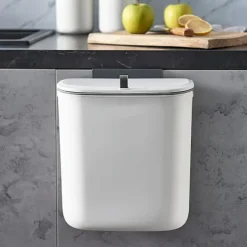 New 9 Liters Hängande Soptunna med Lock, Kökslucka Under Bänken Plast Sopbehållare Kompostbehållare Väggmonterad Skjutöppning, Under Köksbänken