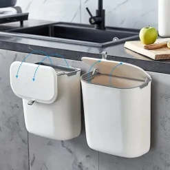 New 9 Liters Hängande Soptunna med Lock, Kökslucka Under Bänken Plast Sopbehållare Kompostbehållare Väggmonterad Skjutöppning, Under Köksbänken