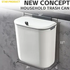 New 9 Liters Hängande Soptunna med Lock, Kökslucka Under Bänken Plast Sopbehållare Kompostbehållare Väggmonterad Skjutöppning, Under Köksbänken