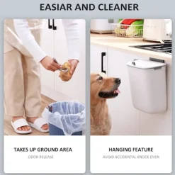 New 9 Liters Hängande Soptunna med Lock, Kökslucka Under Bänken Plast Sopbehållare Kompostbehållare Väggmonterad Skjutöppning, Under Köksbänken