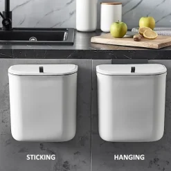 New 9 Liters Hängande Soptunna med Lock, Kökslucka Under Bänken Plast Sopbehållare Kompostbehållare Väggmonterad Skjutöppning, Under Köksbänken