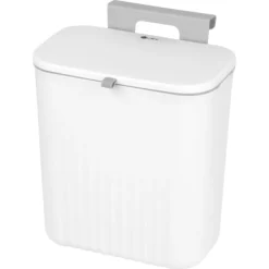Outlet 9 liters hängande soptunna med lock, väggmonterad soptunna kök kompostbehållare, plast soptunna papperskorg för skåp, skåpdörr, White