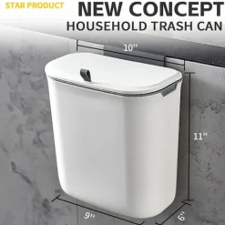 Online 9 liters hängande soptunna med lock, köksskåpsdörr under diskbänk plast soptunna kompostbehållare väggmonterad skjutbar öppning, under köksbänken