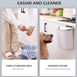 Online 9 liters hängande soptunna med lock, köksskåpsdörr under diskbänk plast soptunna kompostbehållare väggmonterad skjutbar öppning, under köksbänken