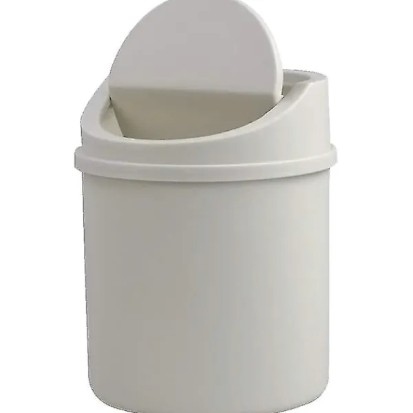 Hot 2 Liters Plast Soptunna med Svängbart Lock för Skrivbord (vit)
