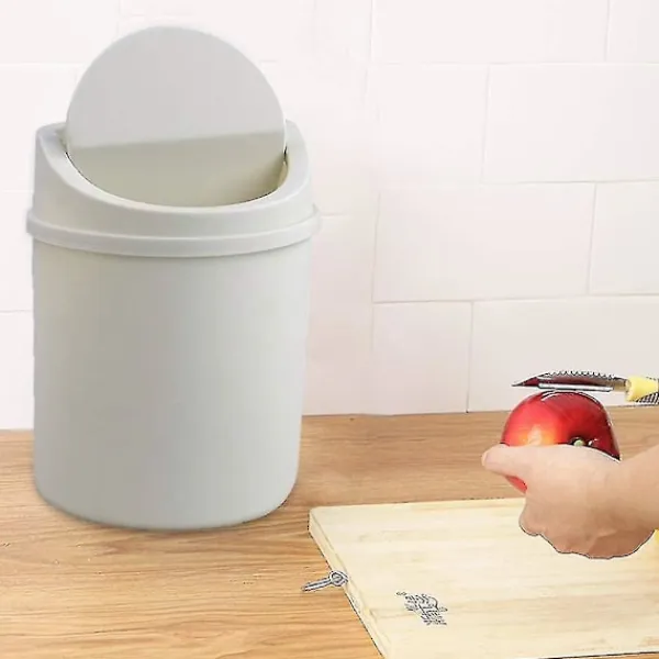 Hot 2 Liters Plast Soptunna med Svängbart Lock för Skrivbord (vit)