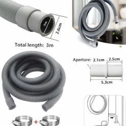 Outlet 3 m Avloppsslang för Tvättmaskin, Tvättmaskinslang, Slangförlängning, Universell Avloppsslangförlängningssats för Tvättmaskin och Diskmaskin -