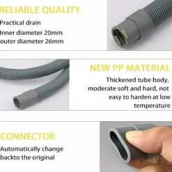 Outlet 3 m Avloppsslang för Tvättmaskin, Tvättmaskinslang, Slangförlängning, Universell Avloppsslangförlängningssats för Tvättmaskin och Diskmaskin -