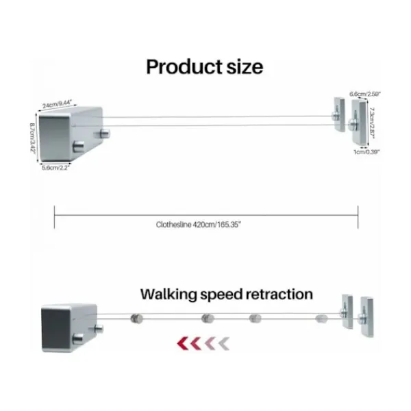 New 4,2 m Utdragbar tvättlina Inomhus och utomhus Portabel Vägg Badrum