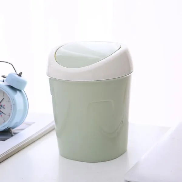 Online 3 Mini Plast Sopkorgar, Liten Skrivbordspapperskorg med Snurrande Lock, för Hem, Kontor, Kök, Toalettbord, Sovrum, Badrum (Blå+Grön+Rosa)