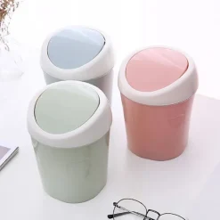 Online 3 Mini Soptunnor i Plast, Liten Skrivbordssoptunna med Roterande Lock, för Hem, Kontor, Kök, Toalettbord, Sovrum, Badrum (Blå+Grön+Rosa)
