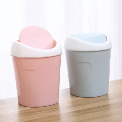 3 Mini Soptunnor i Plast, Liten Skrivbordssoptunna med Roterande Lock, för Hem, Kontor, Kök, Sminkbord, Sovrum, Badrum (Blå+Grön+Rosa)