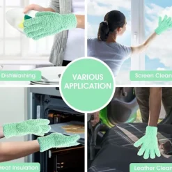 Outlet 1 par mikrofiberdammhandskar, återanvändbara tvättbara rengöringshandskar vantar för växter hushållsrengöring bil persienner lampor