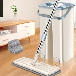 Hot Holocky 360° Platt Press Mikrofiberplattor Mopphink Set, 1 Moppset + 2 Dynor