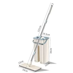 Best 360° Platt Press Mikrofiberplattor Mopp Hink Set, 1 Moppset + 2 Dynor