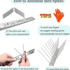 Clearance 5 remsor fågelpiggar för duvor småfåglar, fågelpiggar i rostfritt stål - inga fler fågelbon och fågelbajs - omonterade piggar