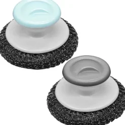 Discount 2 rostfria stålullssvampar med handtag, rengöringsborste för diskning