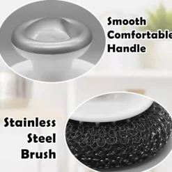 Discount 2 rostfria stålullssvampar med handtag, rengöringsborste för diskning