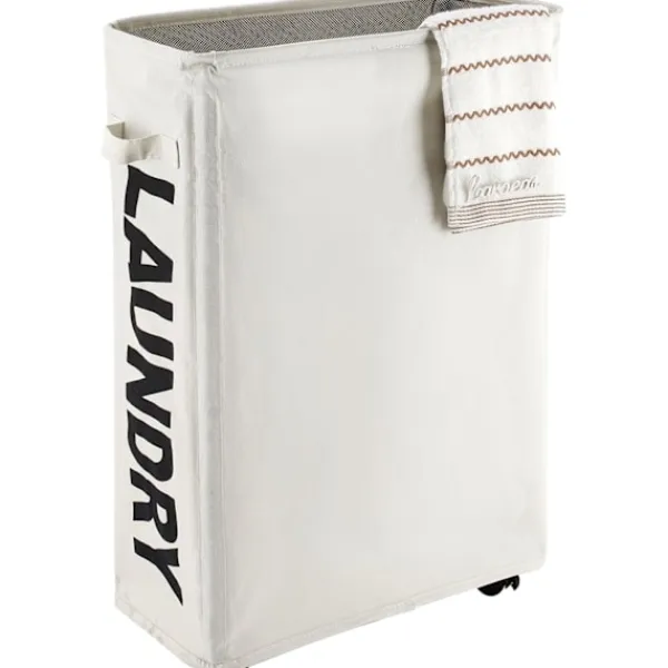 Online 22" Rullande Smalt Tvättkorg på Hjul Hög Smal Smutsig Tvättkorg Korg Hemmahörn Bin (Beige)