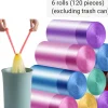 New 6 Rullar 120 stycken (Flerfärgade, 45*50CM) [Extra Tjocka][Läckagesäkra] Sopsäckar Papperskorgspåsar för Hemmakontor Papperskorg, Sopsäckar, Avfall