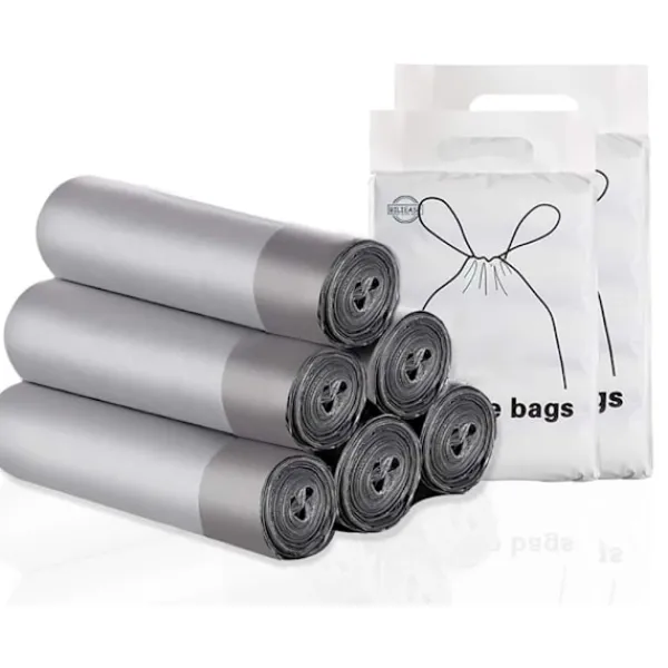 Outlet 5 Rullar 50x60 cm 75 ST Sopsäckar, Sopsäckar med Dragsko Stora Starka Oparfymerade Universella Avfallspåsar Soptunnor För Kök