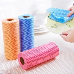 Online 1 rulle engångs disktrasor, praktiska våtservetter återanvändbara köksrengöringsdukar (röd)